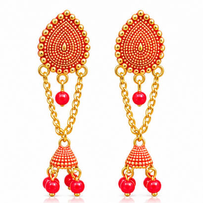 Paisley Chain Jhumka Earrings (Red) product image 4