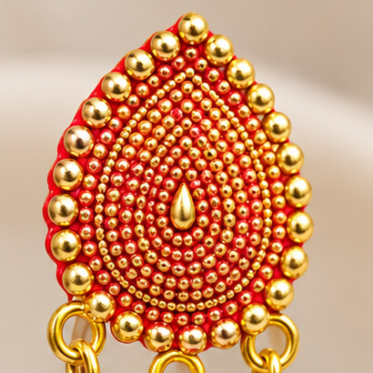 Paisley Chain Jhumka Earrings (Red) product image 3