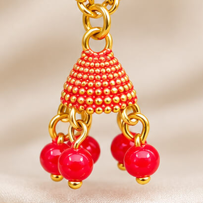 Paisley Chain Jhumka Earrings (Red) product image 7