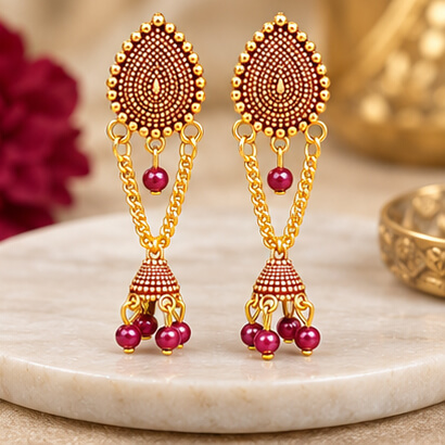 Paisley Chain Jhumka Earrings (Brown) product image 7