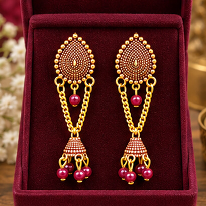 Paisley Chain Jhumka Earrings (Brown) product image 4