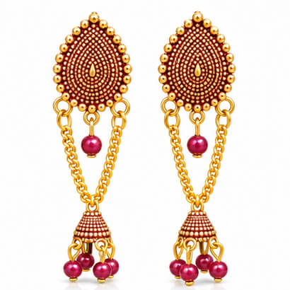Paisley Chain Jhumka Earrings (Brown) product image 2