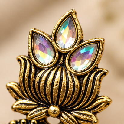 Lotus Mirror Chandbali Earrings with Beaded Drops (Black) product image 7