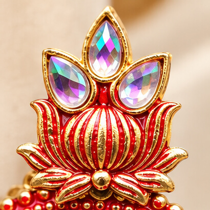 Lotus Mirror Chandbali Earrings with Beaded Drops (Red) product image 7