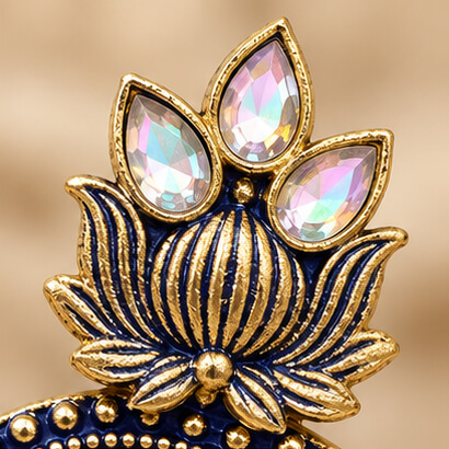 Lotus Mirror Chandbali Earrings with Beaded Drops (Blue) product image 2