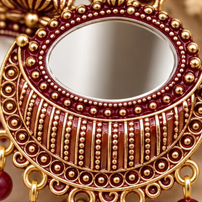 Lotus Mirror Chandbali Earrings with Beaded Drops (Brown) product image 2