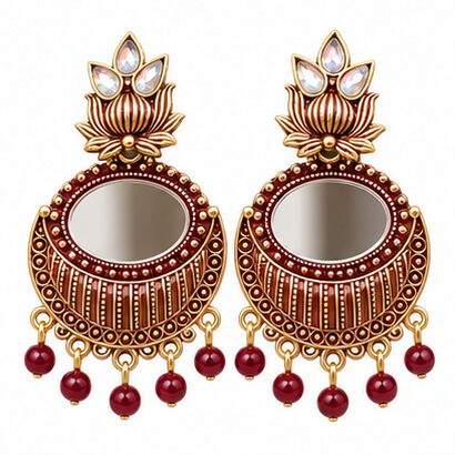 Lotus Mirror Chandbali Earrings with Beaded Drops (Brown) product image 3