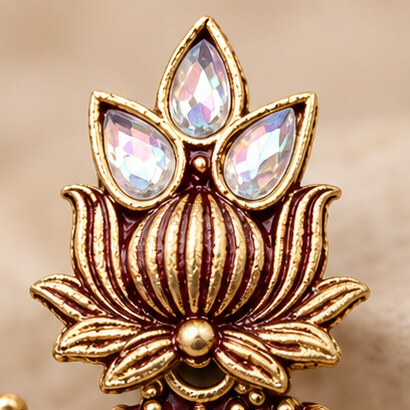 Lotus Mirror Chandbali Earrings with Beaded Drops (Brown) product image 8