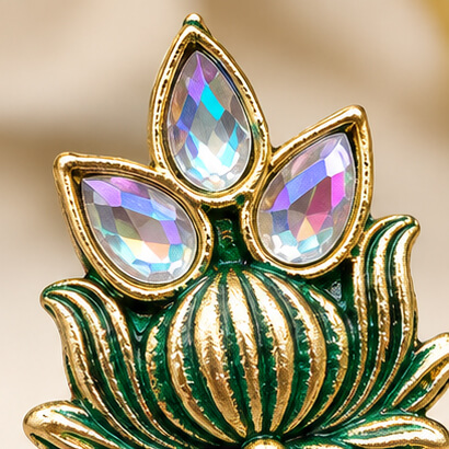 Lotus Mirror Chandbali Earrings with Beaded Drops (Green) product image 6