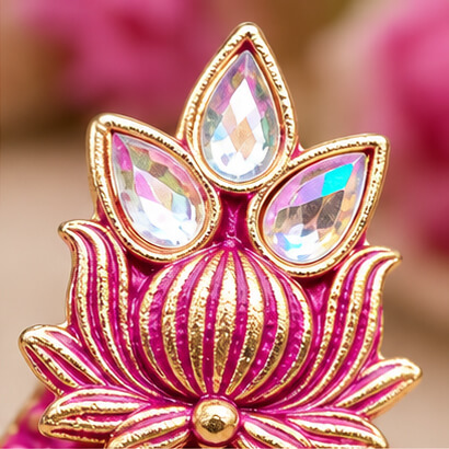 Lotus Mirror Chandbali Earrings with Beaded Drops (Pink) product image 3