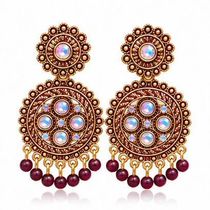 Traditional Kundan Chakra Chandbali Earrings with Beaded Drops (Brown) product image 4