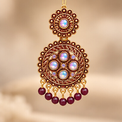 Traditional Kundan Chakra Chandbali Earrings with Beaded Drops (Brown) product image 7