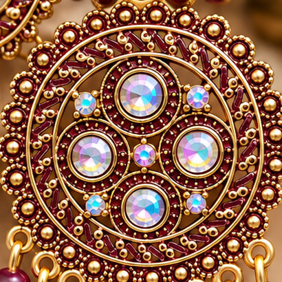 Traditional Kundan Chakra Chandbali Earrings with Beaded Drops (Brown) product image 6