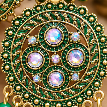 Traditional Kundan Chakra Chandbali Earrings with Beaded Drops (Green) product image 7