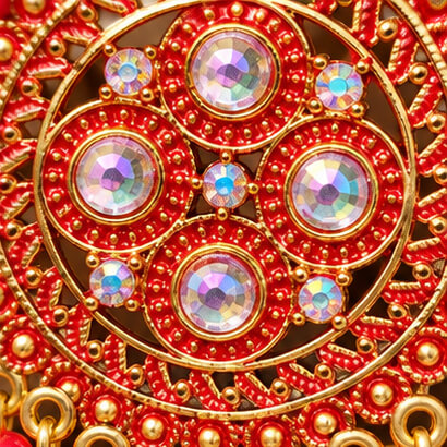 Traditional Kundan Chakra Chandbali Earrings with Beaded Drops (Red) product image 7