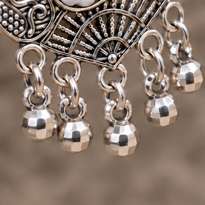 Oxidised Silver Heart Dangler Earrings with Pearl & Ghungroo Drops (Black) product image 4