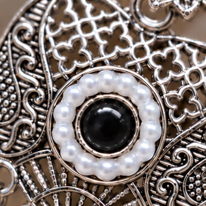 Oxidised Silver Heart Dangler Earrings with Pearl & Ghungroo Drops (Black) product image 5
