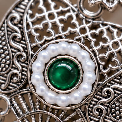 Oxidised Silver Heart Dangler Earrings with Pearl & Ghungroo Drops (Green) product image 2