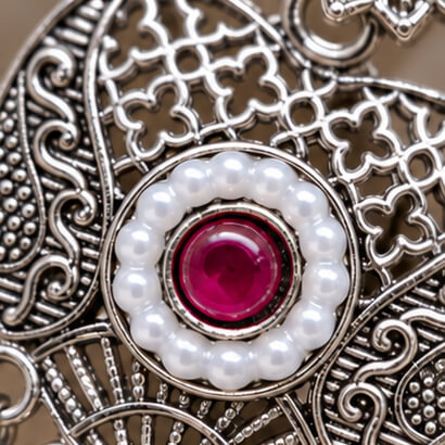 Oxidised Silver Heart Dangler Earrings with Pearl & Ghungroo Drops (Magenta) product image 3