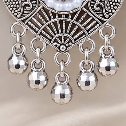Oxidised Silver Heart Dangler Earrings with Pearl & Ghungroo Drops (Pink) product image 8
