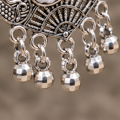 Oxidised Silver Heart Dangler Earrings with Pearl & Ghungroo Drops (Sky Blue) product image 6