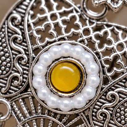 Oxidised Silver Heart Dangler Earrings with Pearl & Ghungroo Drops (Yellow) product image 4