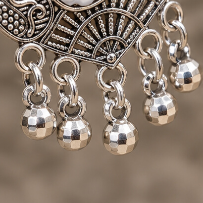 Oxidised Silver Heart Dangler Earrings with Pearl & Ghungroo Drops (Yellow) product image 6