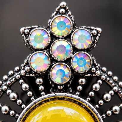 Oxidised Silver Floral Jhumka Earrings with Stone Centre & Ghungroo Drops (Yellow) product image 7