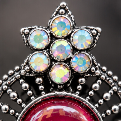 Oxidised Silver Floral Jhumka Earrings with Stone Centre & Ghungroo Drops (Magenta) product image 6
