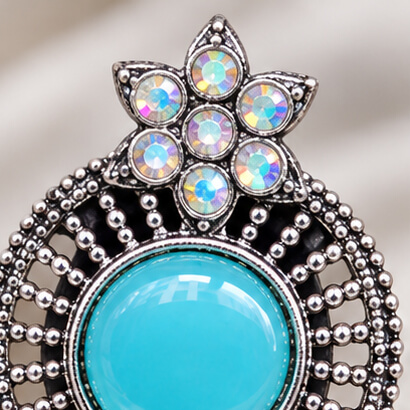 Oxidised Silver Floral Jhumka Earrings with Stone Centre & Ghungroo Drops (Sky Blue) product image 6