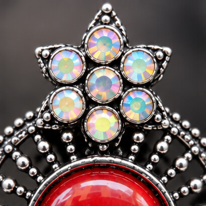 Oxidised Silver Floral Jhumka Earrings with Stone Centre & Ghungroo Drops (Red) product image 7