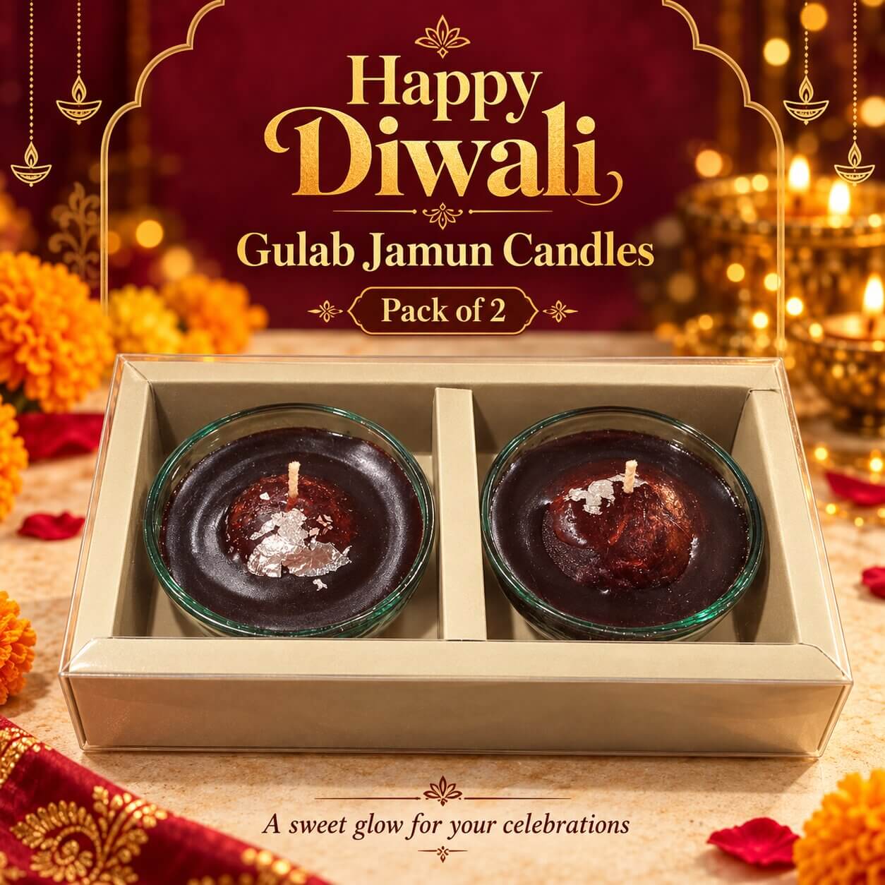 Diwali Gulab Jamun Candle Gift Set – Pack of 2 – Heartly Wishes
