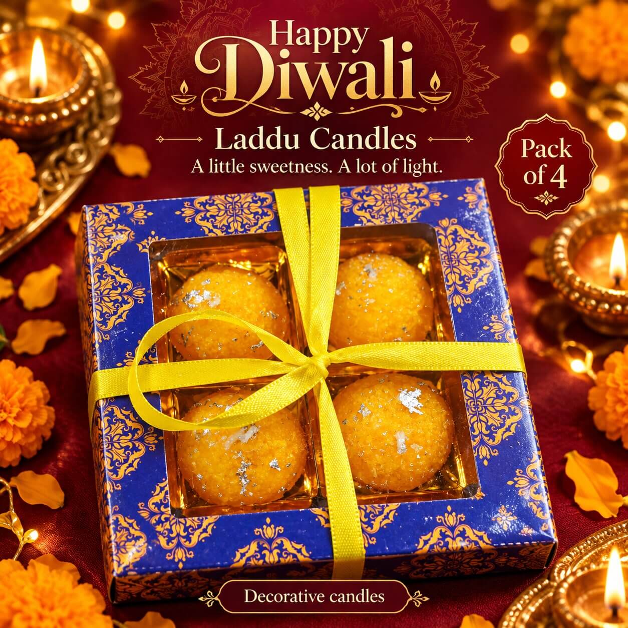 Diwali Laddu Candle Gift Box (Yellow) – Heartly Wishes