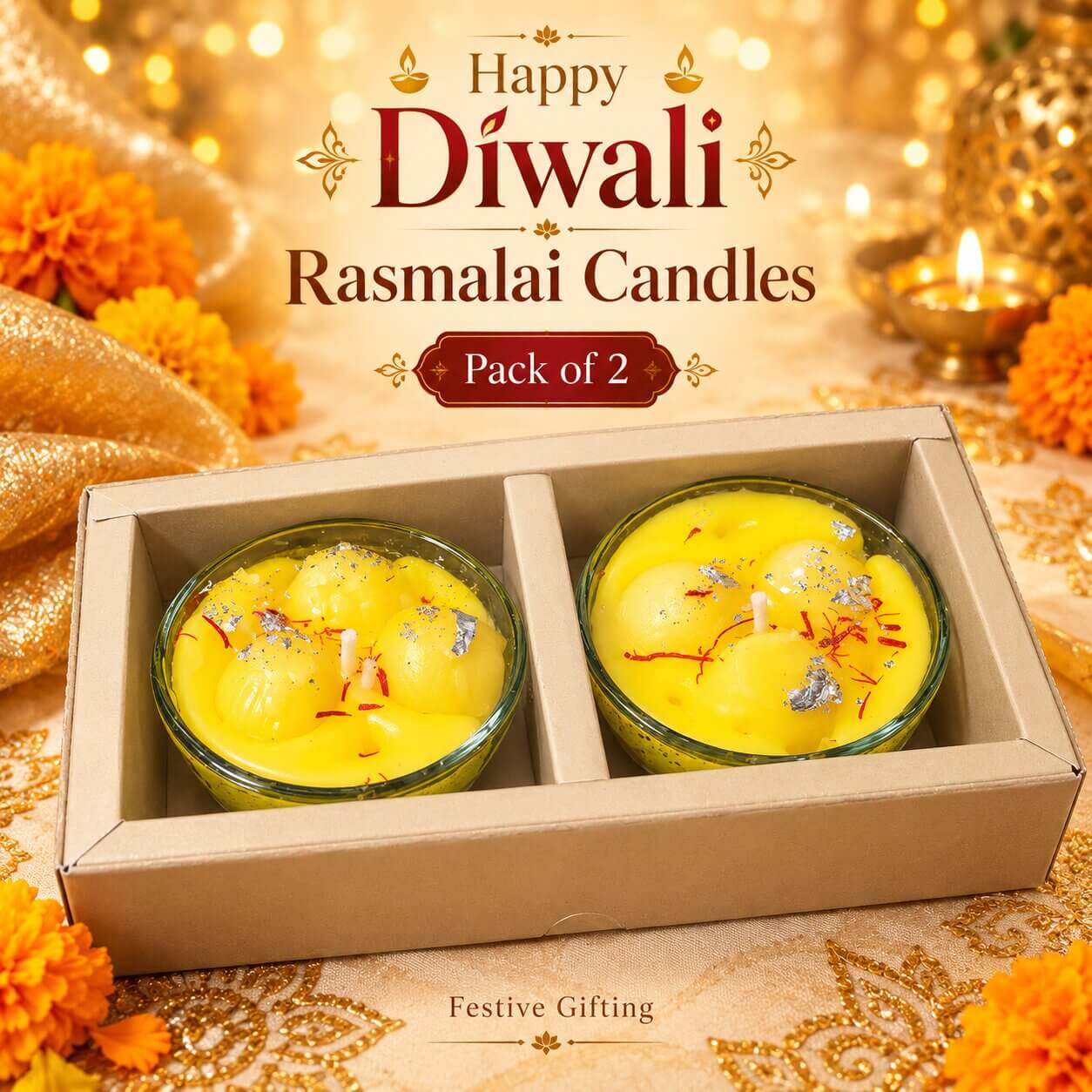 Diwali Rasmalai Candle Gift Set – Pack of 2 – Heartly Wishes