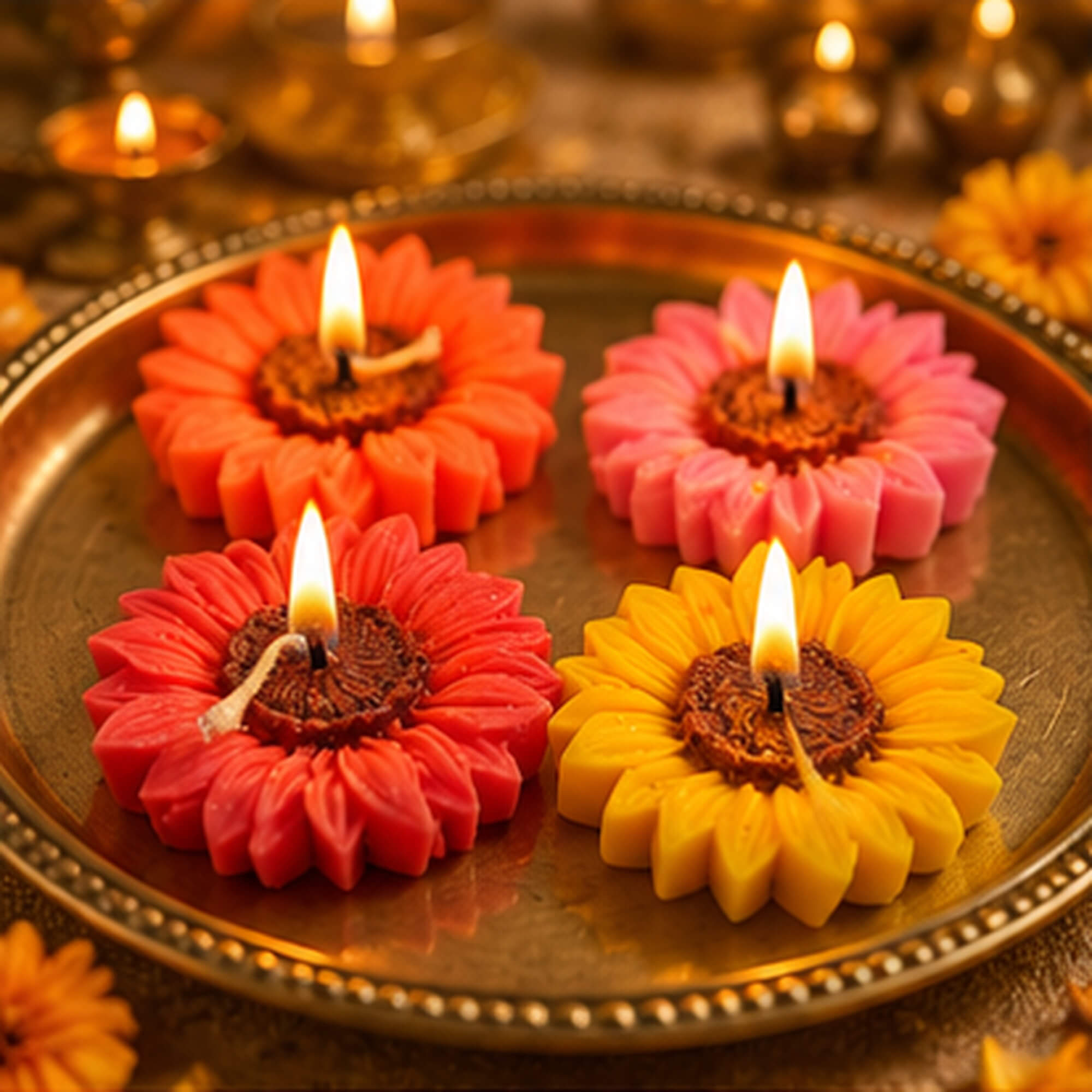 Vibrant Bloom Floral Candle Set – Pack of 4 – Heartly Wishes