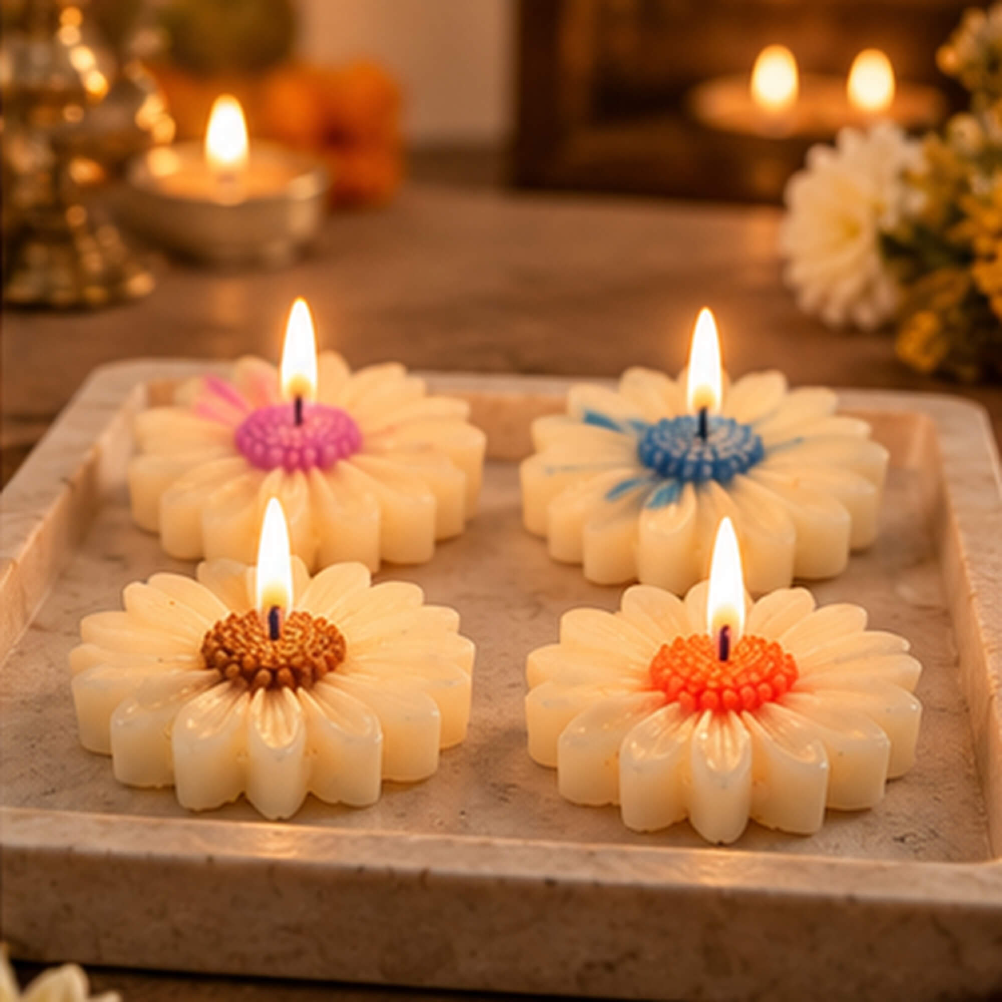 Ivory Bloom Daisy Candle Set – Pack of 4 product image 9