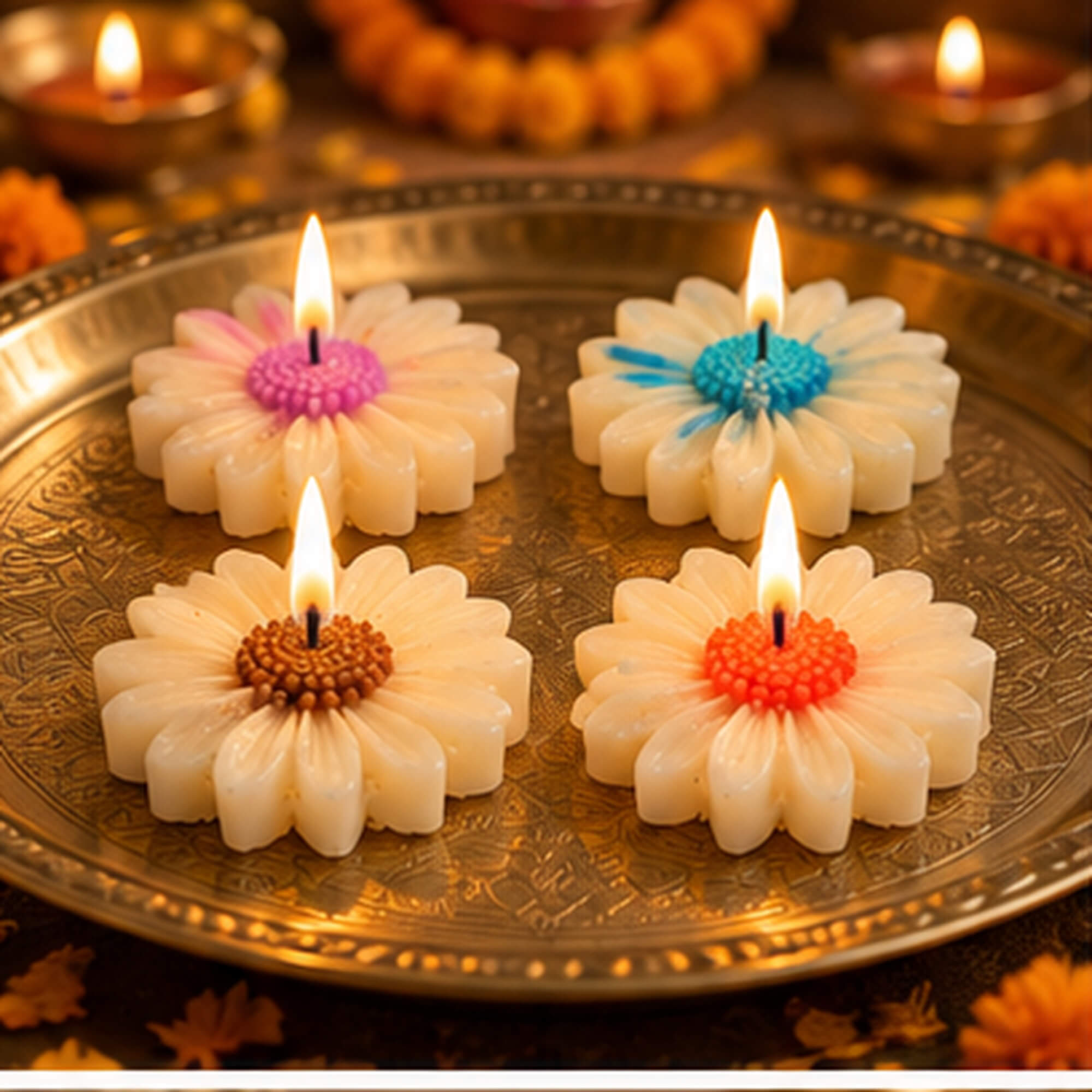 Ivory Bloom Daisy Candle Set – Pack of 4 – Heartly Wishes