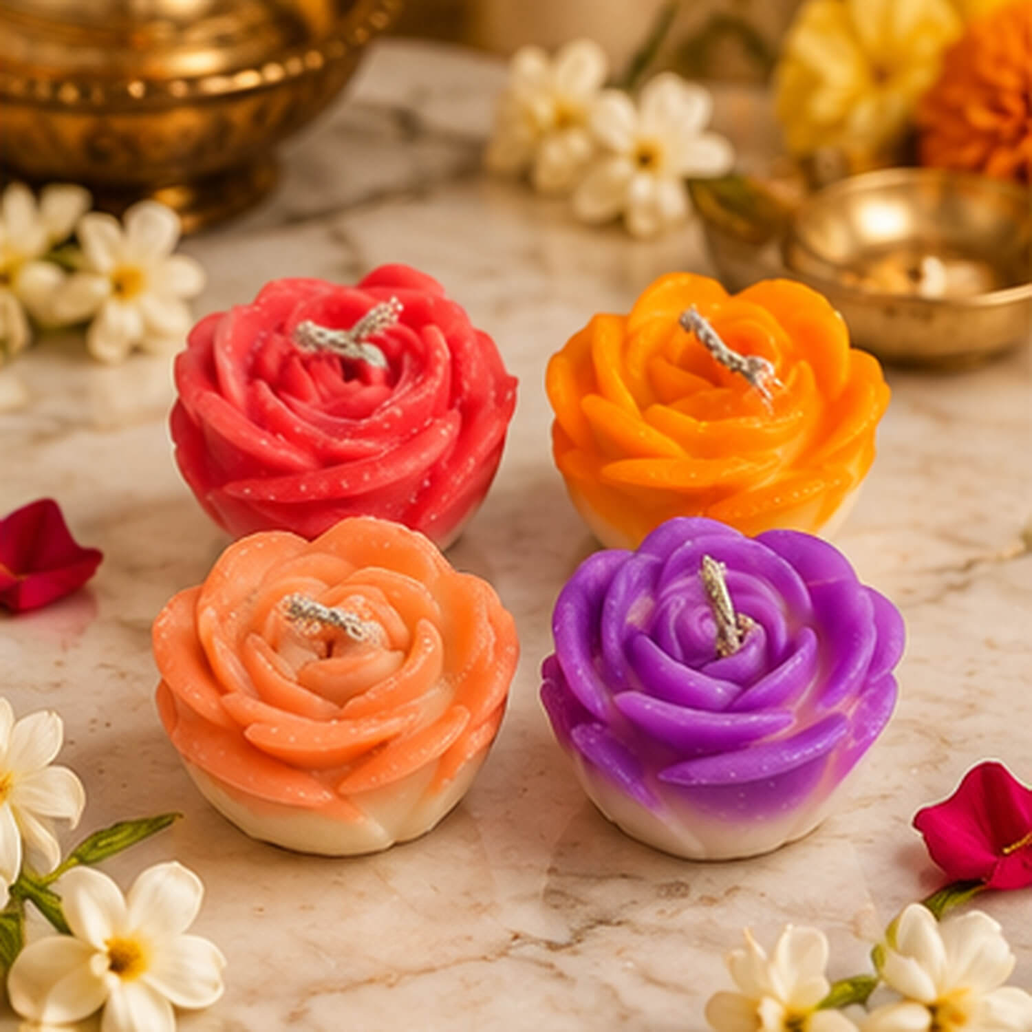 Colourful Rose Bloom Candle Set – Pack of 4 product image 9