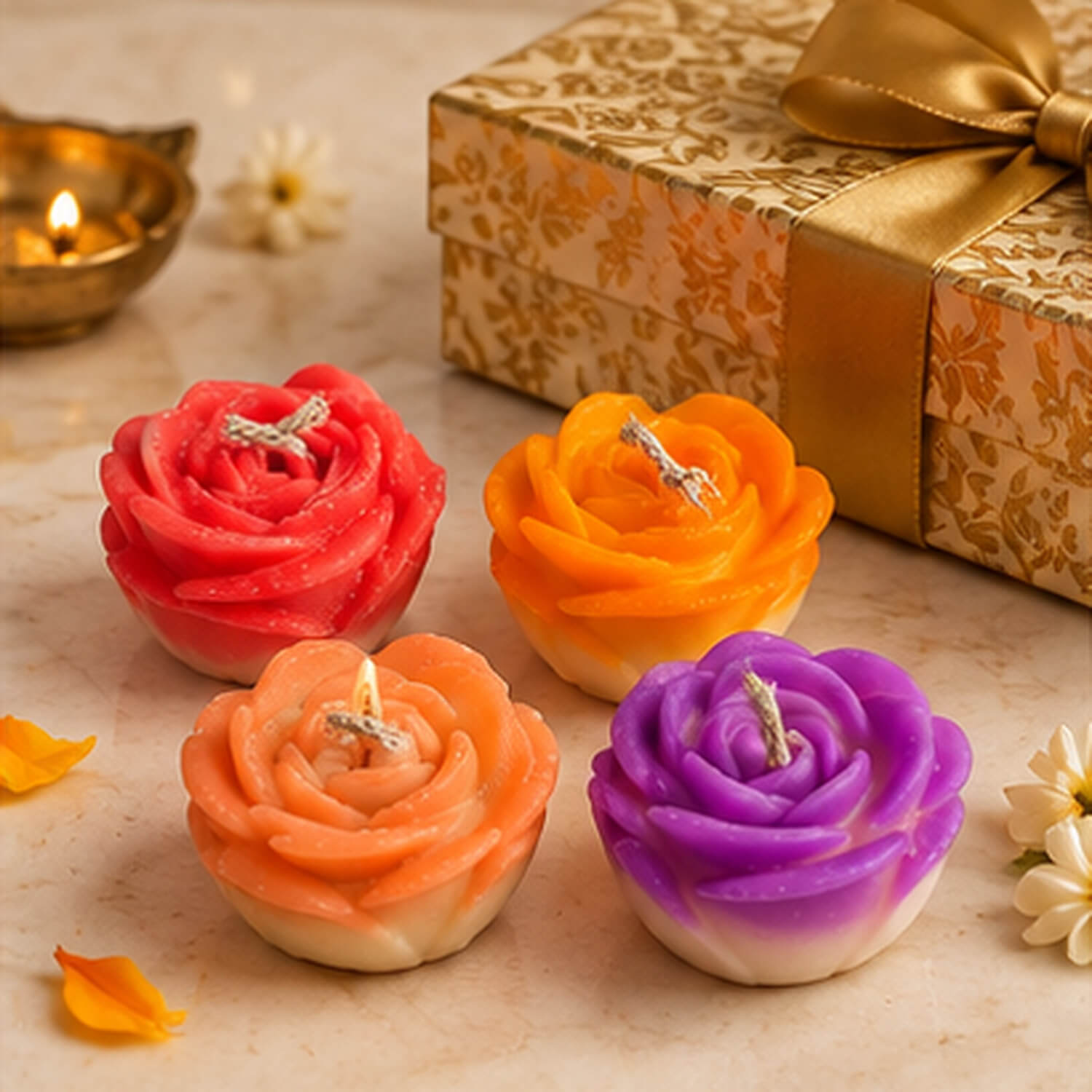 Colourful Rose Bloom Candle Set – Pack of 4 product image 6
