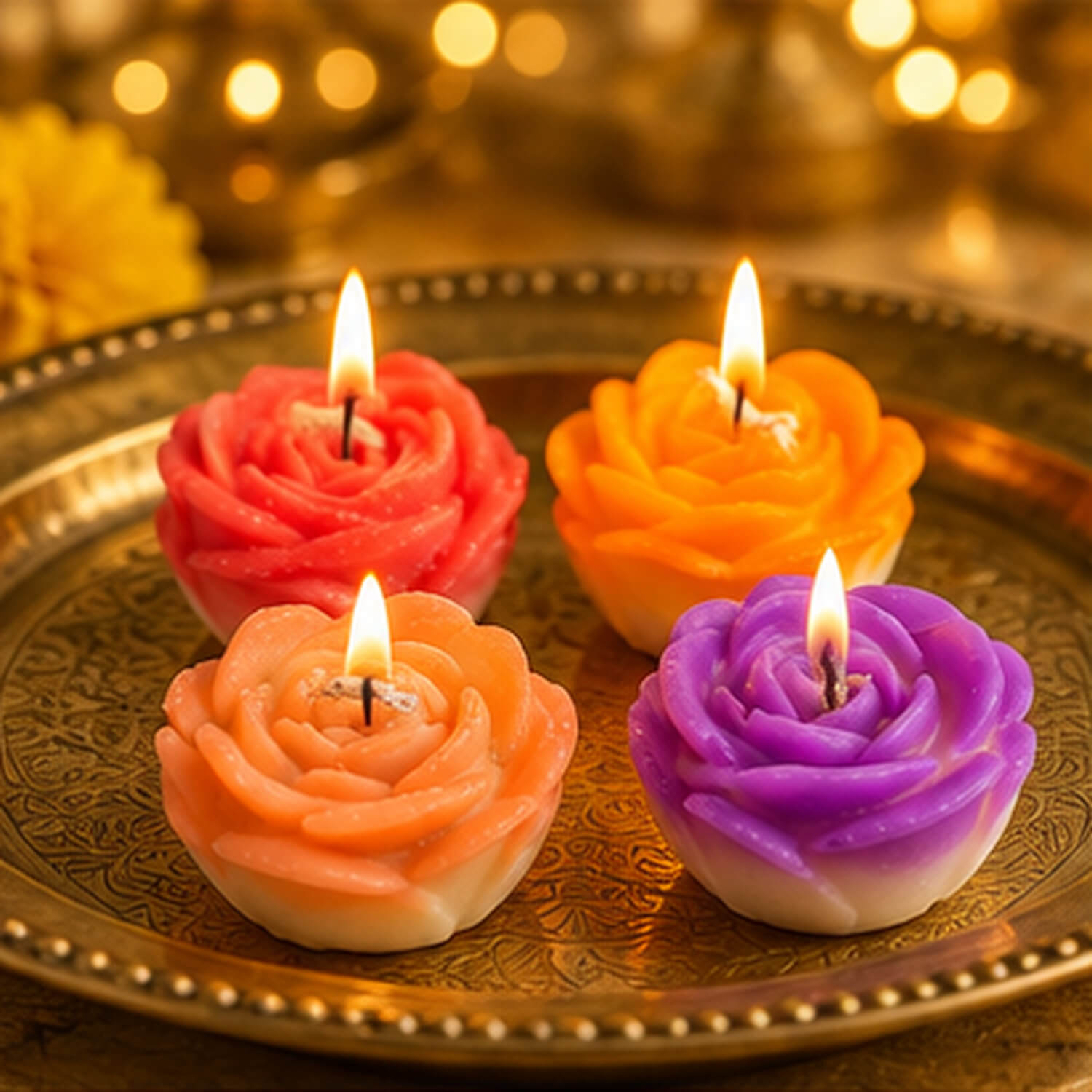 Colourful Rose Bloom Candle Set – Pack of 4 product image 5