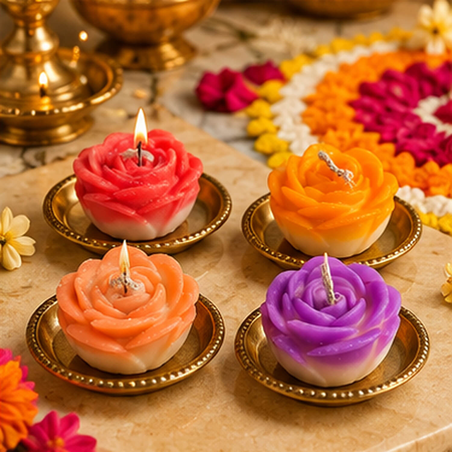 Colourful Rose Bloom Candle Set – Pack of 4 product image 7