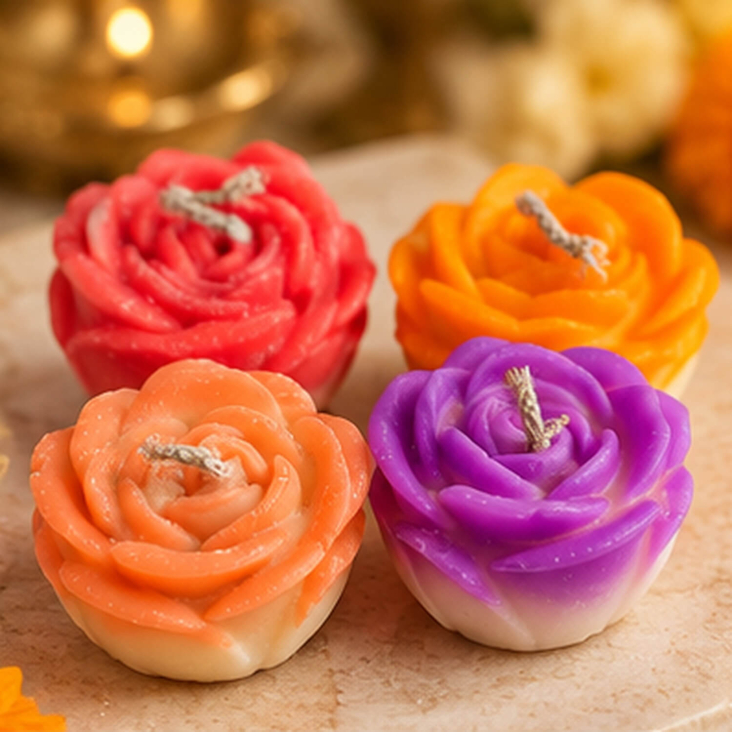 Colourful Rose Bloom Candle Set – Pack of 4 product image 4