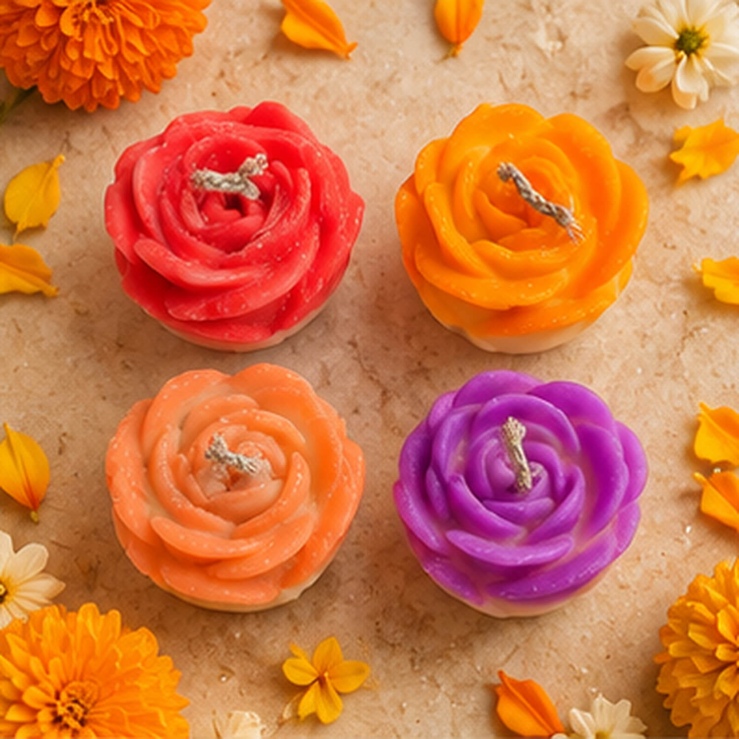 Colourful Rose Bloom Candle Set – Pack of 4 product image 3