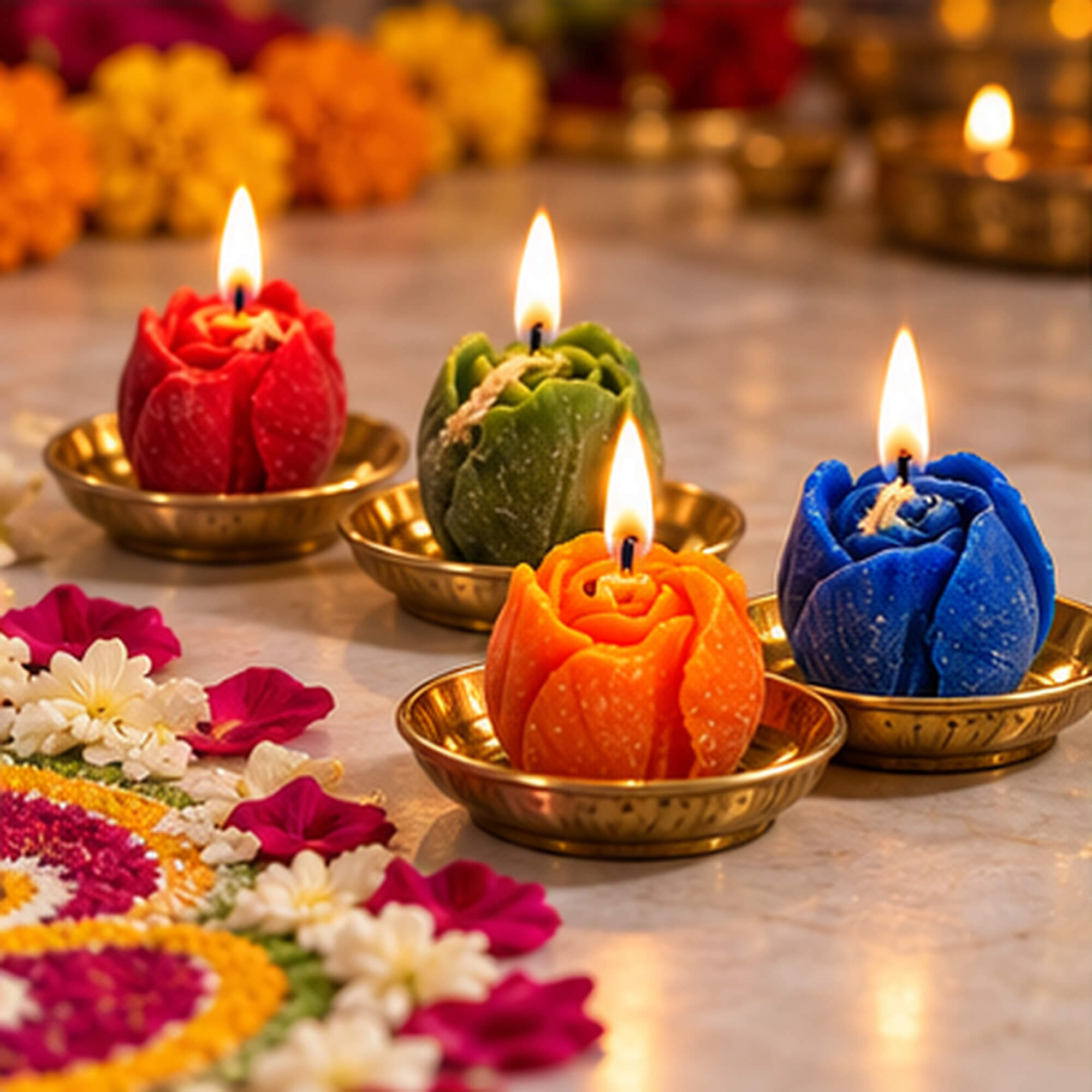 Colourful Rosebud Candle Set – Pack of 4 product image 8