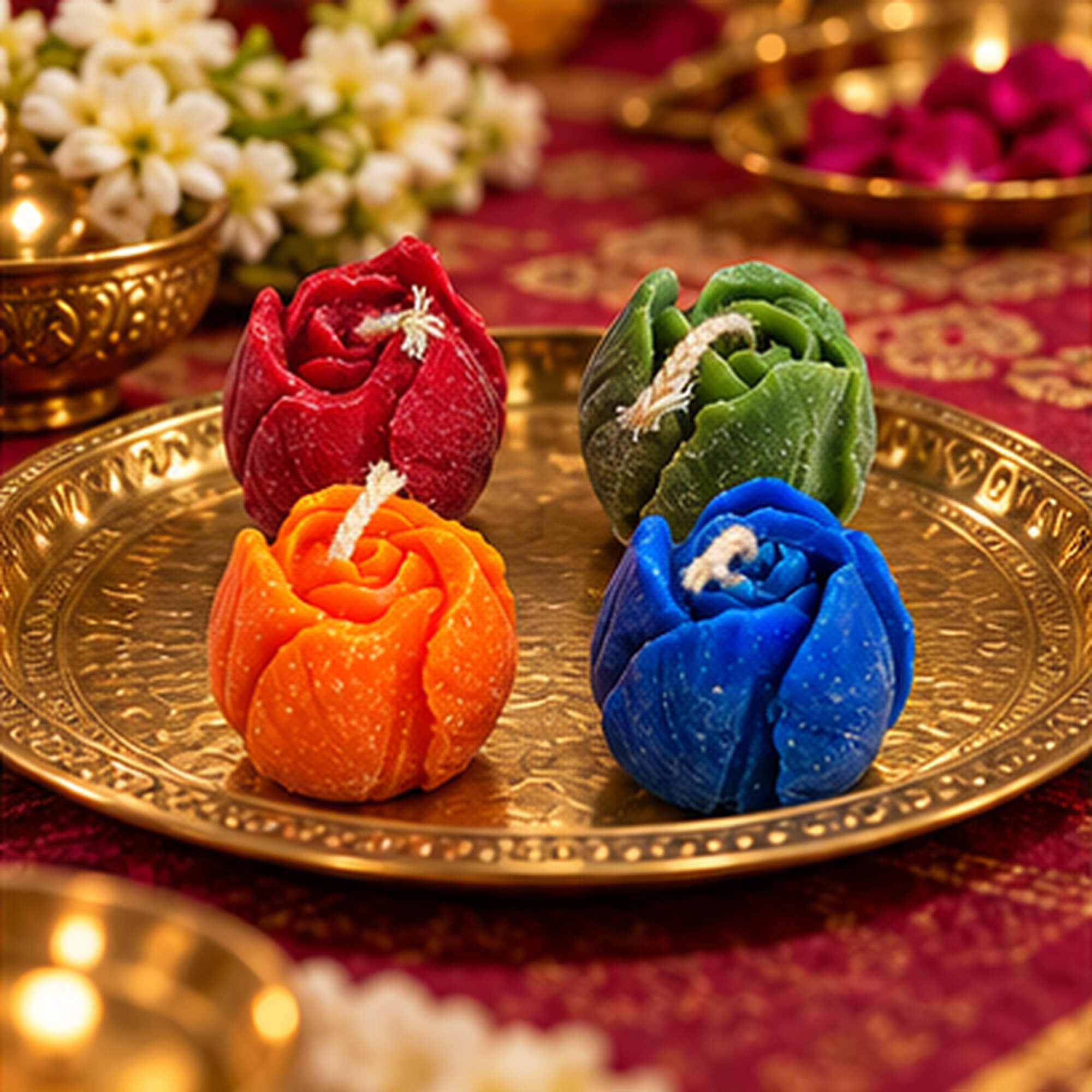 Colourful Rosebud Candle Set – Pack of 4 product image 9