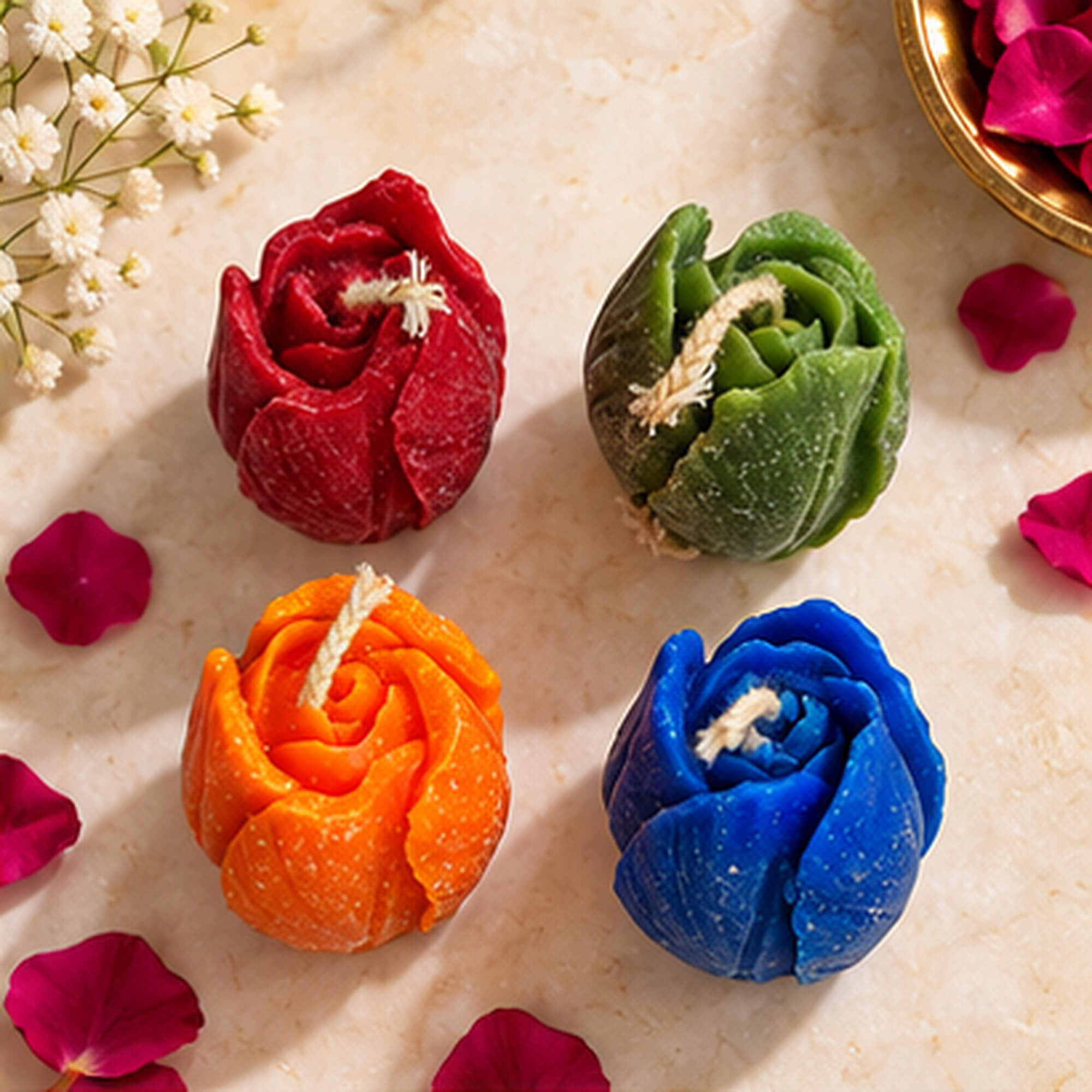Colourful Rosebud Candle Set – Pack of 4 product image 4