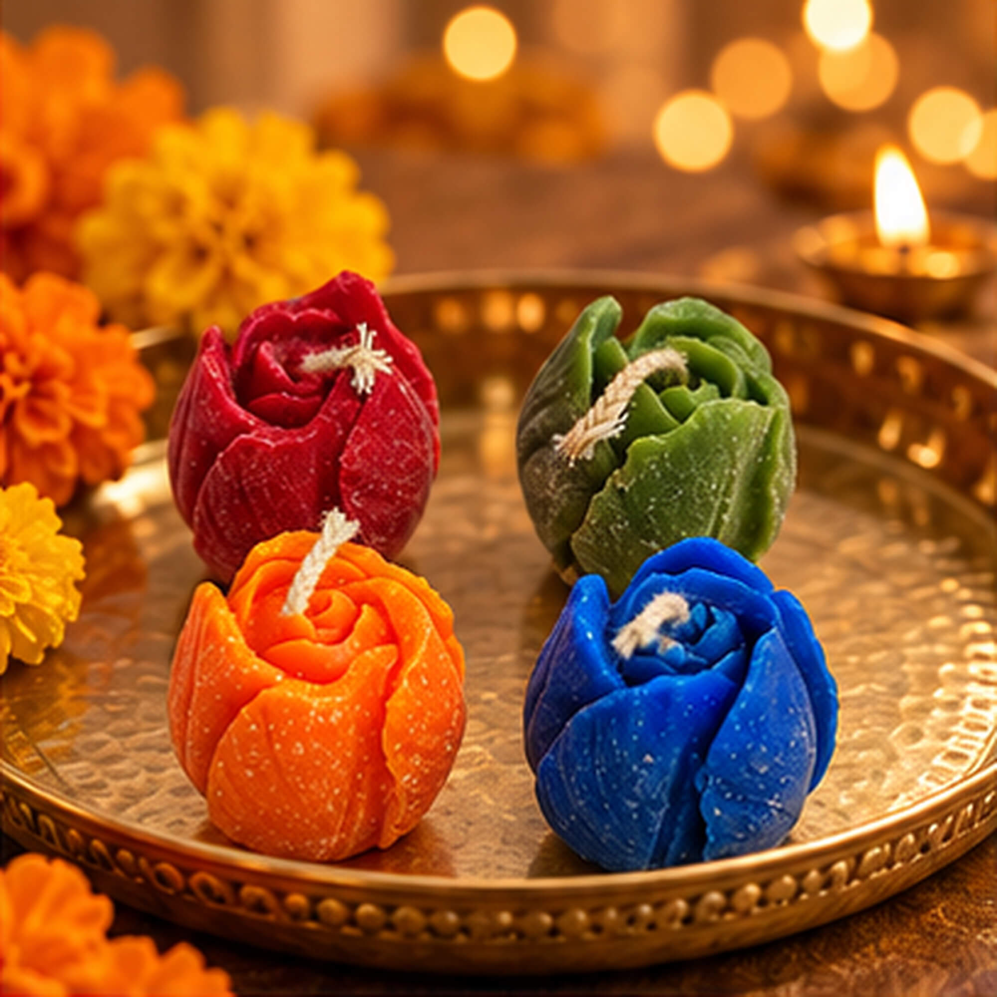 Colourful Rosebud Candle Set – Pack of 4 product image 3
