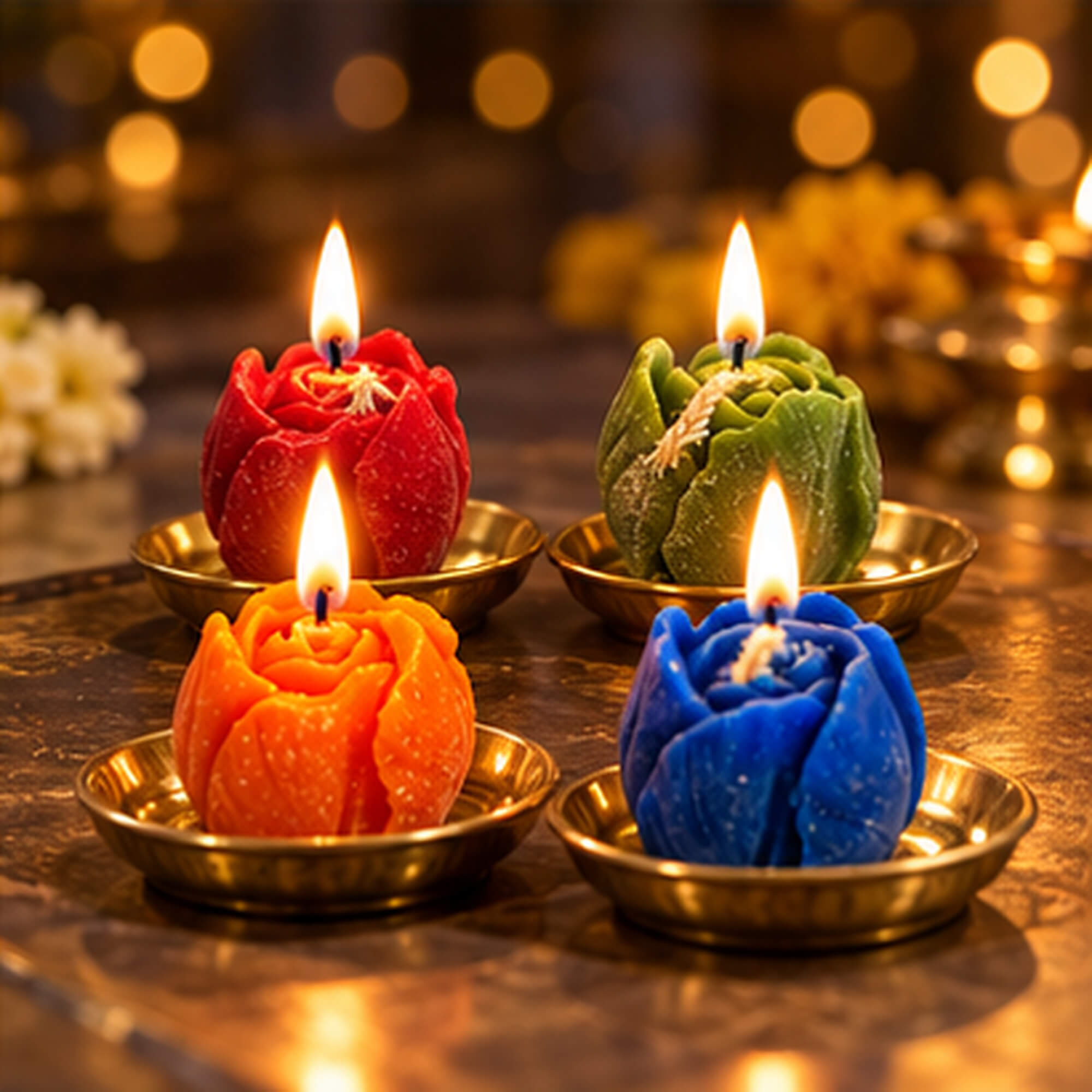 Colourful Rosebud Candle Set – Pack of 4 – Heartly Wishes